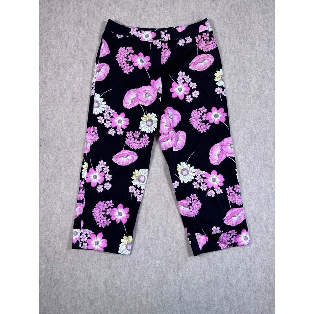 k112. Rafaella Chic Boho Floral Crop Pants Cotton Stretch Size 12